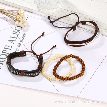 Wooden Beads Leather Adjustable Customized Leather Bracelets